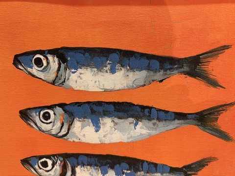 Detail van sardientjes schilderij